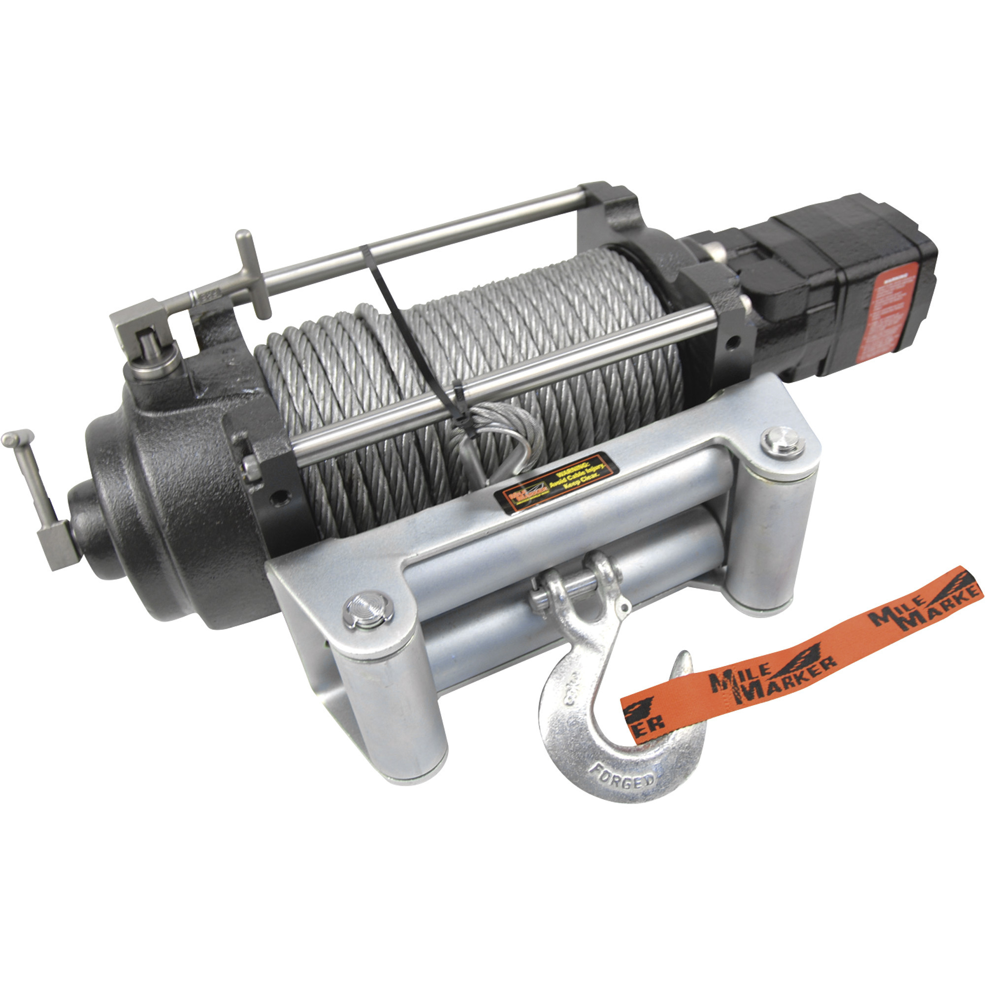 Mile Marker H-Series Hydraulic 12 Volt DC Powered Electric Truck Winch, 12,000-Lb. Capacity, Galvanized Aircraft Cable, Model# H12000